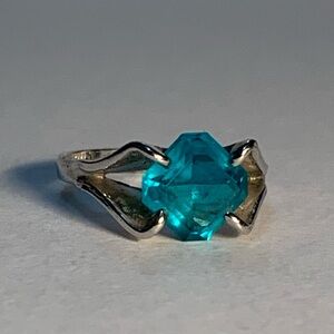 New vintage blue zircon December aquamarine March birthstone silver ring
